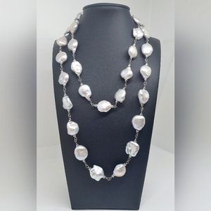 36" Gray Flat Baroque Iridescent CFWP Pearl Strand Necklace